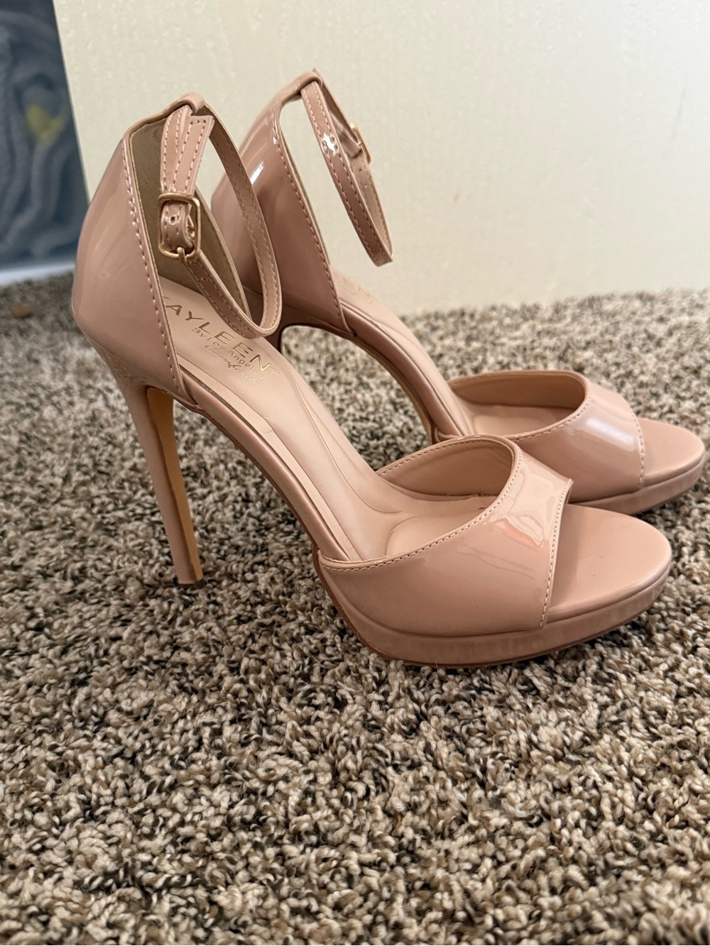 Nude Patent Platform Ankle-Strap Stiletto Heels